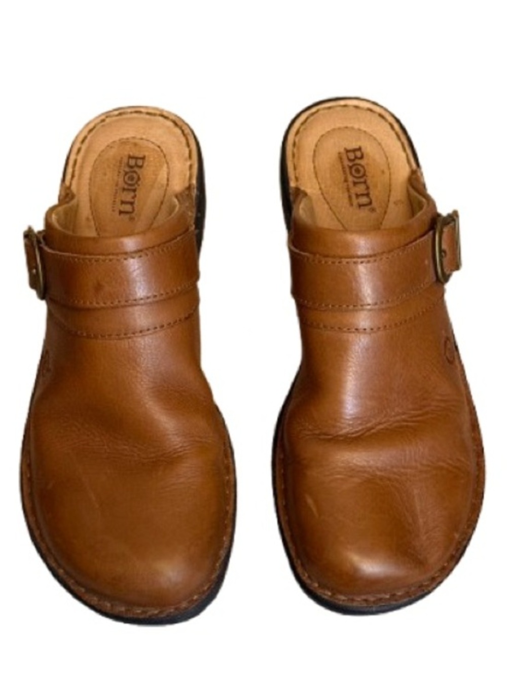 Born Women’s Leather Mule Clogs Size 8M Brown Cognac Slip On Comfort Shoes